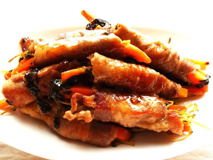 カンタン酢豆苗人参肉巻き