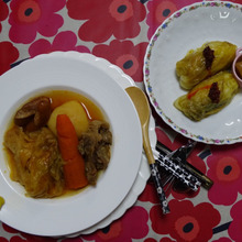 #OnigiriAction ロールキャベツ的なおにぎり、ポトフ添え