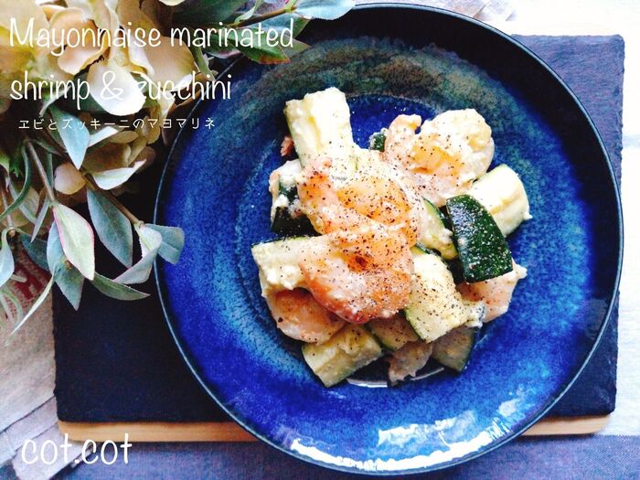 ★簡単にデリ気分!!ズッキーニとエビのマヨ焼きマリネ★