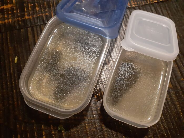 ⑤濾して、乾燥昆布を加えて、冷蔵庫で保存。