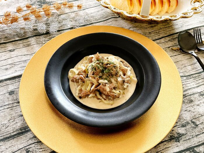 【白いビーフストロガノフ】便利な野菜だし使用!