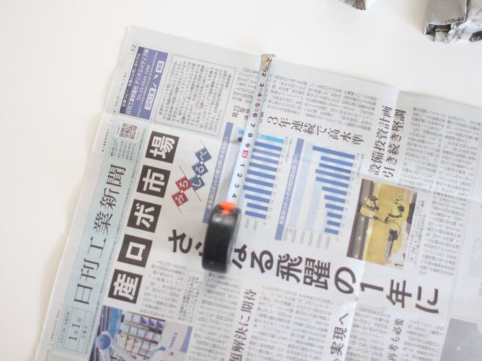 二つ折りになっている新聞1枚用意します