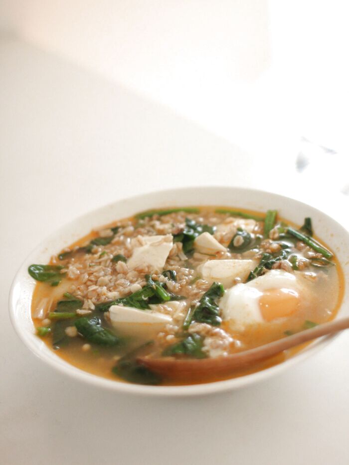【オートミールレシピ】一人おうちごはんに!簡単!美味しい!豆板醤スープリゾット
