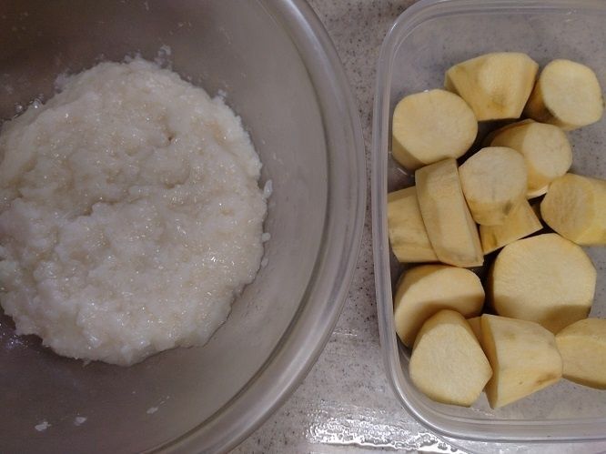 もち米とサツマイモの下準備
