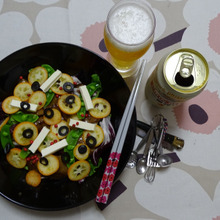 夜サラダ グリーンリーフ、トレビス、マルシン、金柑、クリチ、