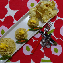 spaghettis aux oursins 雲丹パスタ、ウンピンビリンジョウ添え