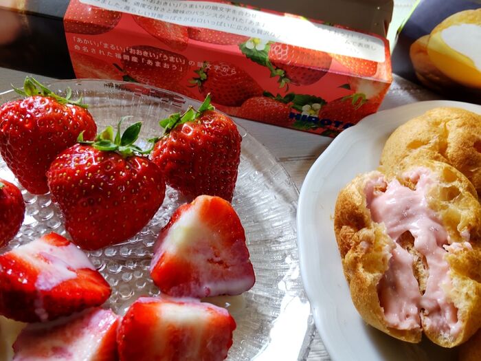 期間限定「あまおう苺のシュークリーム」♪をちょい足し食べdeさらに、美味しく♪