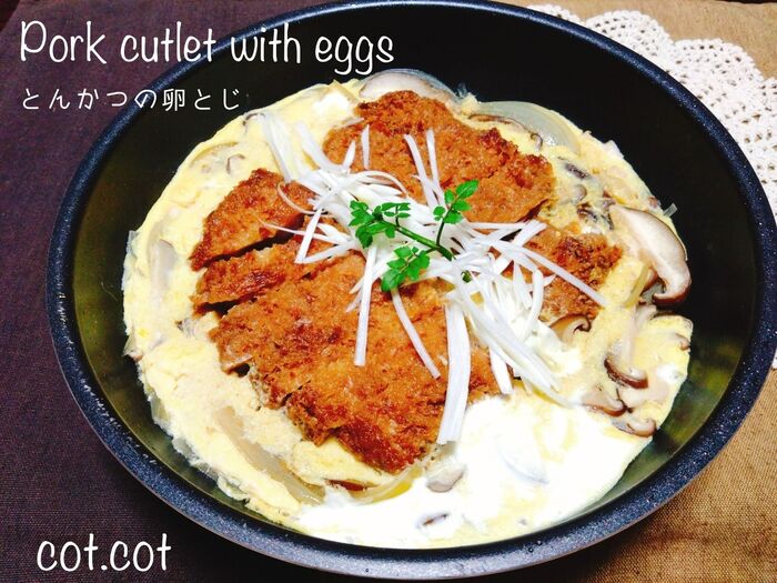★市販のとんかつでおなか一杯ご飯。とんかつの卵とじ★
