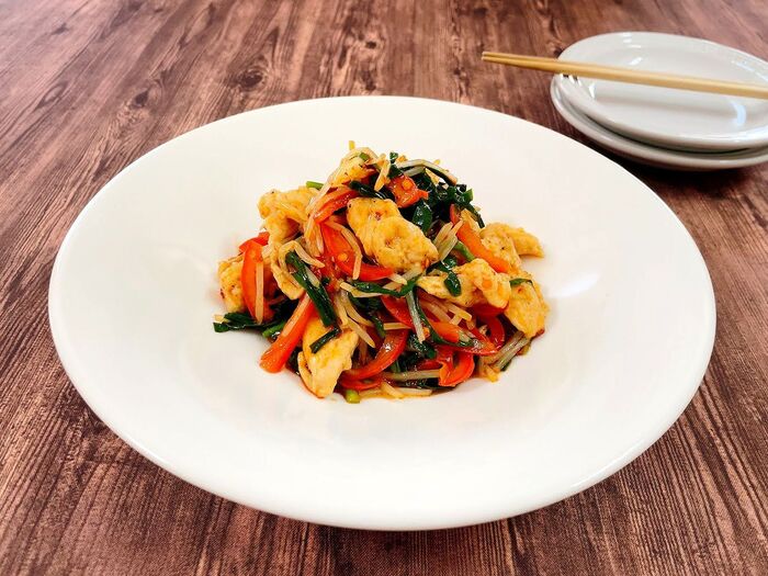 【鶏ささみの中華風ピリ辛和え】便利な野菜だし使用!