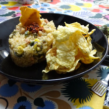 ジャスミンライスと酒かすリゾット、ウンピンビリンジョウ添え