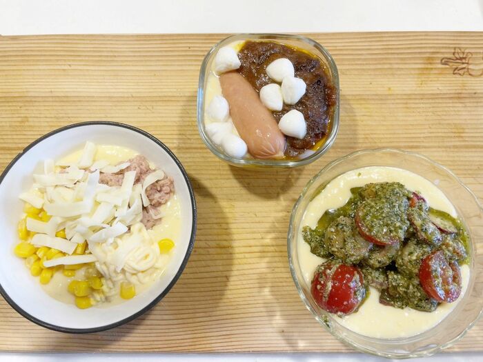 それぞれ、3種類の具を混ぜます