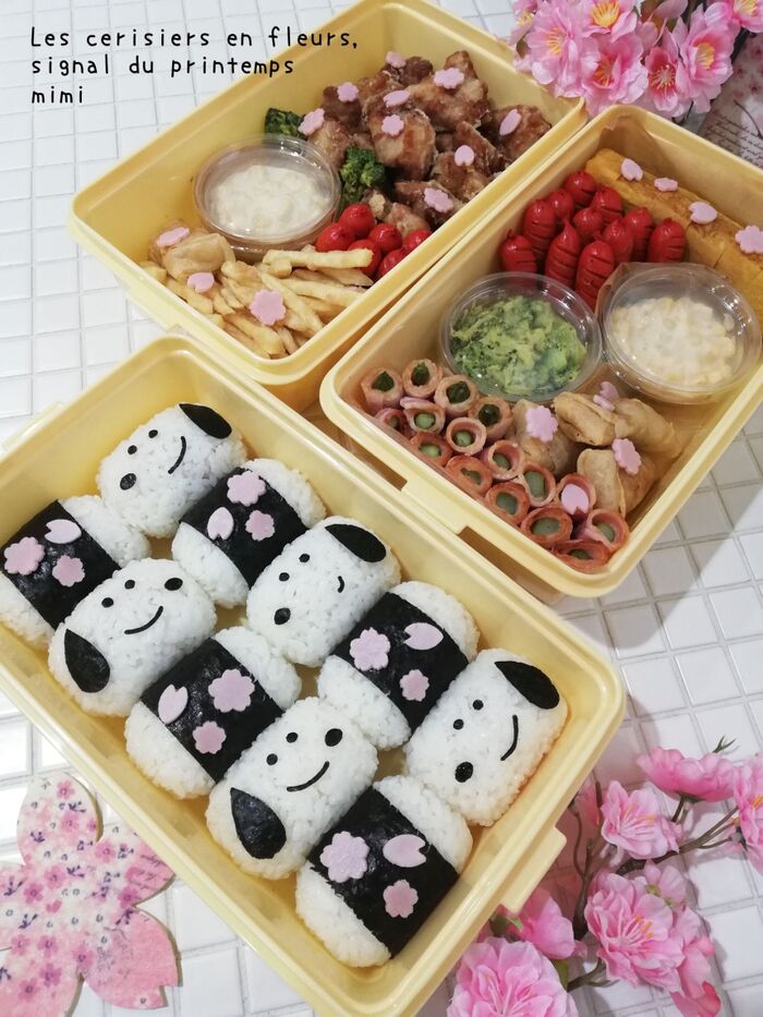 お家にあるもので!簡単♡スヌーピーでお花見弁当