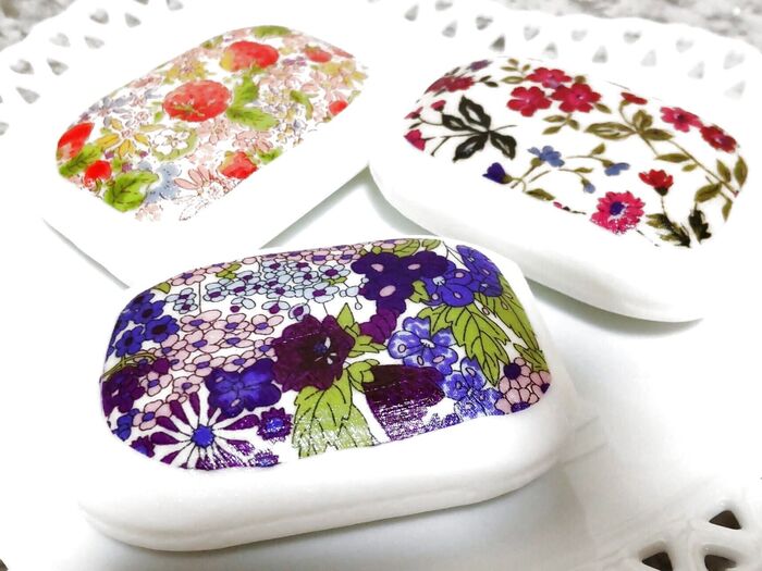 【ダイソー×マスク作りの余りはぎれ】可愛い~!ローズ香る、花柄石鹸完成~!めちゃ簡単♪