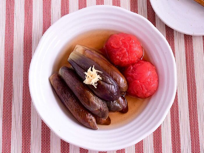 【茄子とトマトの蒸し物】便利な野菜だし使用!