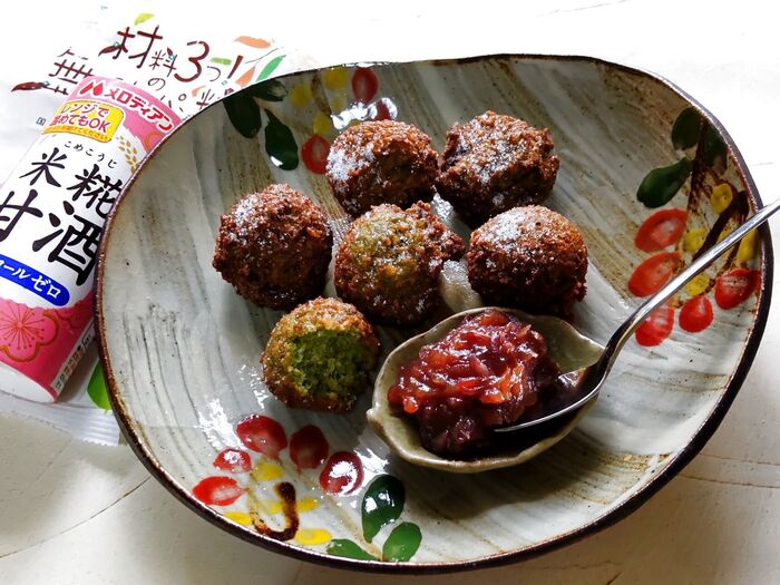 【パン粉活用術エコドーナツ】とっても簡単!甘酒deサクッと軽い抹茶ドーナツ餡添え