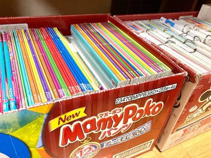 知育ドリルは一応保管!段ボール収納で下の子や復習に活用