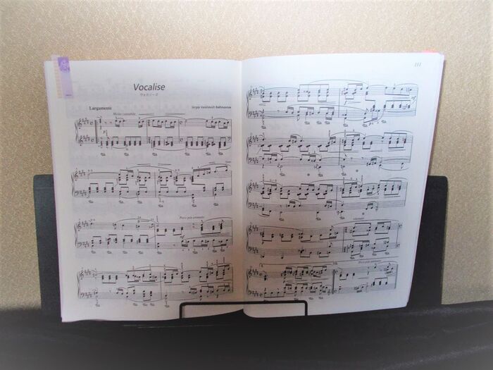 譜面台に置いて楽譜本を開いて立てるのに