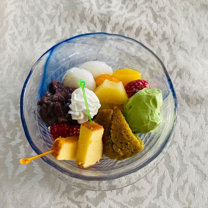 米粉で白玉団子で全部のせあんみつ