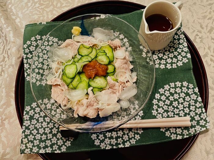 さっぱりして美味しい梅ソーメン。豚肉の相性も抜群