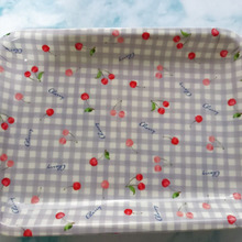 【セリア】くすみ紫のギンガムチェックがステキ!可愛いチェリーのトレー♪