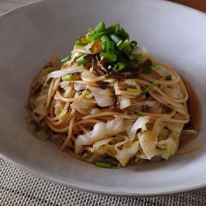 塩昆布とキャベツの和風冷製パスタ