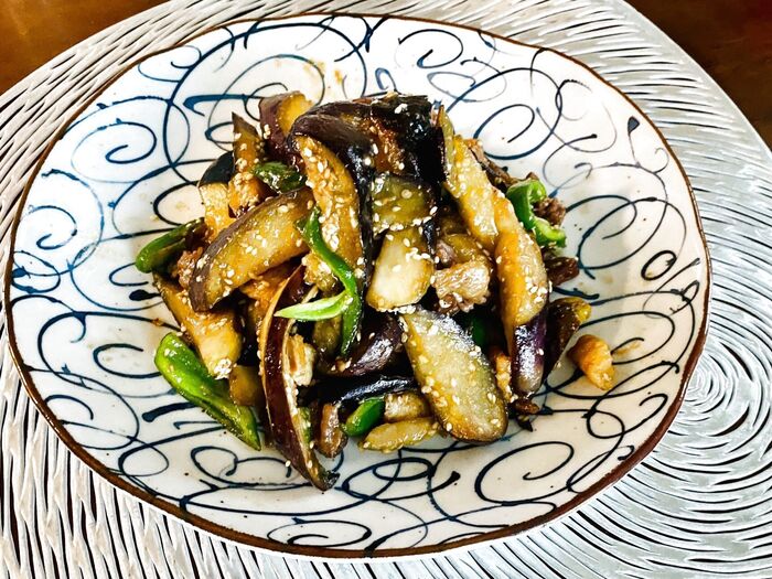 茄子の鉄板料理!麻婆茄子。ご飯が進むよ(^o^)