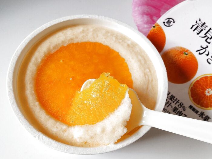 【ローソン】8月の新商品!カップを開けて、美しいみかん色に思わずニッコリ!かき氷な食感がたまらない!