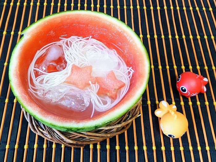 あえて、フルーツは入れず……まずは素麺