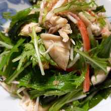 鶏むね肉とワカメと水菜のサラダ