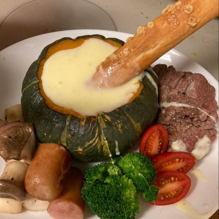 1人1個のカボチャでチーズフォンデュ~♪