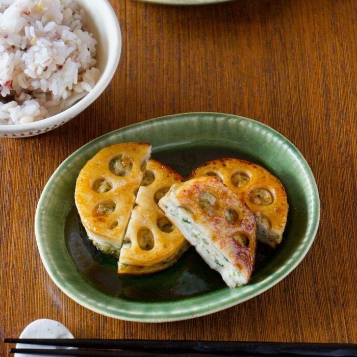 ご飯と相性バツグン♪れんこんの挟み焼き青のり風味