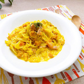 【かぼちゃとさつまいものクリームパスタ】便利な野菜だし使用!