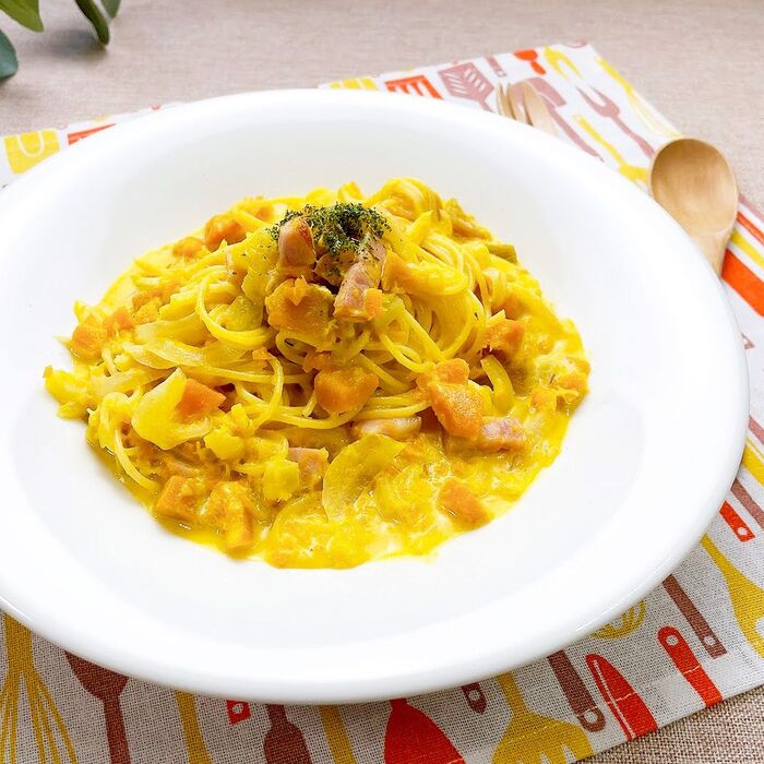 【かぼちゃとさつまいものクリームパスタ】便利な野菜だし使用!