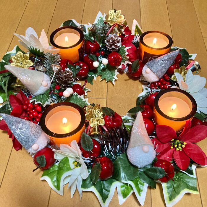 100均アロマキャンドルで手作り!簡単華やかアドベントクランツ(^○^)