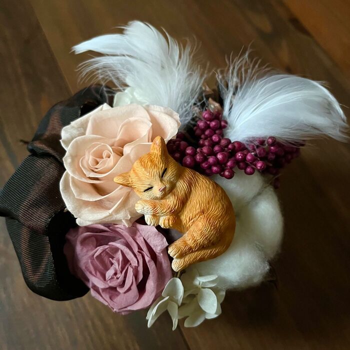 簡単☆天使なにゃんこのプリザーブドフラワーアレンジ☆