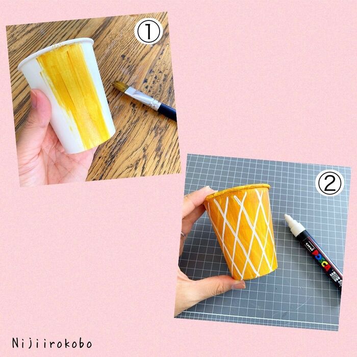 1.まずは紙コップに色塗り!