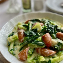 小松菜とウィンナーのミルク炒め