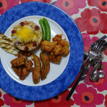 ゆり根とベーコンのリゾット(白子、アボカド、蓮根)パコラ添え