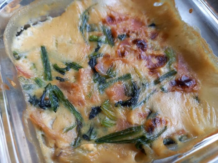 ほうれんそうとベーコンの豆乳グラタン