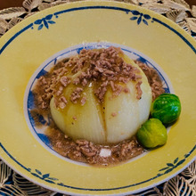 新玉ねぎの肉そぼろ餡かけ