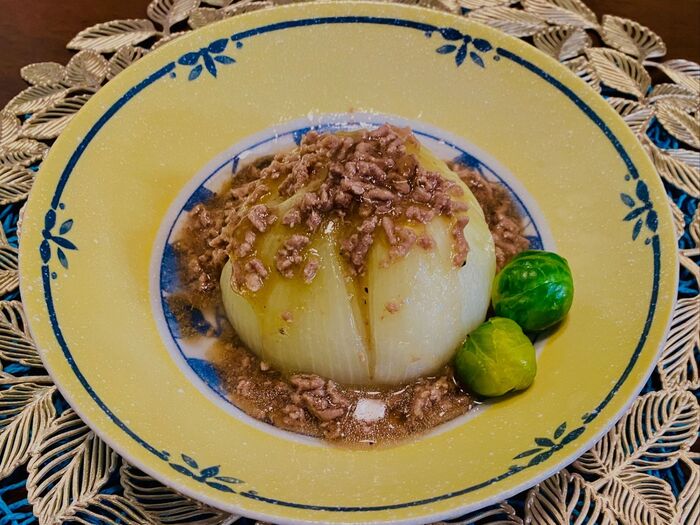 新玉ねぎの肉そぼろ餡かけ
