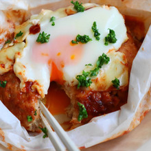 レンチン仕上げでとろ~り卵のせチーズハンバーグ