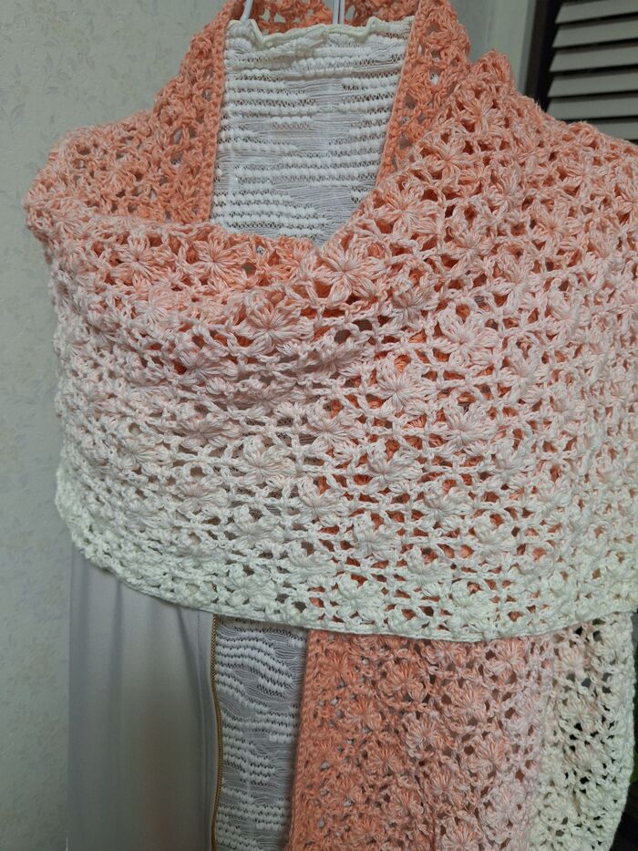 ワンダーコットン1玉で満開の桜ショールできました