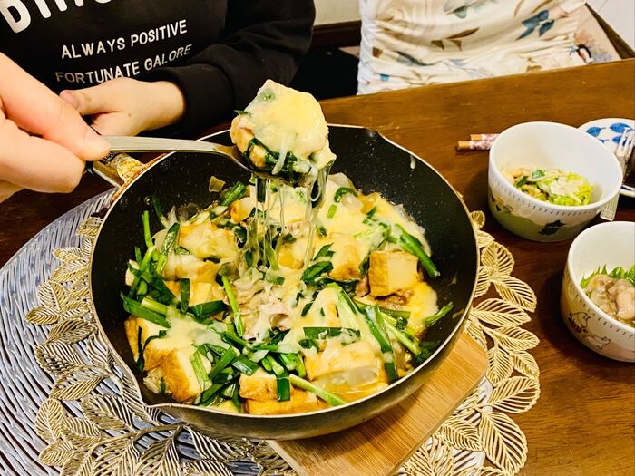 ニラと絹揚げのチーズタッカルビ!決め手は追いチーズ♪