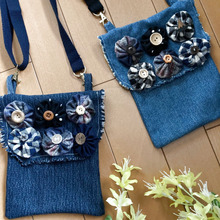 100均材料使用!ヨーヨーキルトとデニムで手作り携帯ポシェット