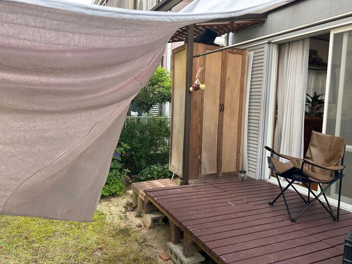 捨てるの待った!不用のシーツをオーニングに。今年の夏は優しい風が吹くはず♡