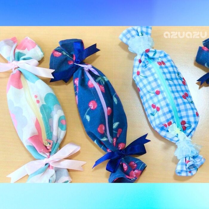 100均手ぬぐい1枚で2個作れる!貼って結ぶだけキャンディポーチ♡