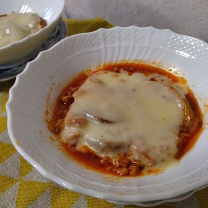 なすと鶏ひき肉のトマトソース煮