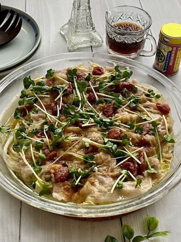 火を使わずに簡単一品!白菜と豚肉のレンチン蒸し梅干し風味