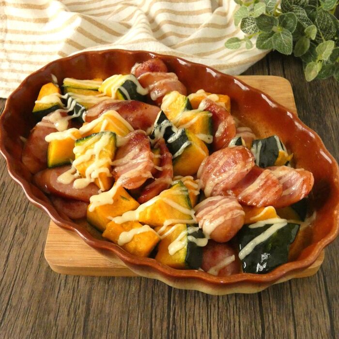 材料4つ!「かぼちゃとフランクフルトのマヨネーズ焼き」